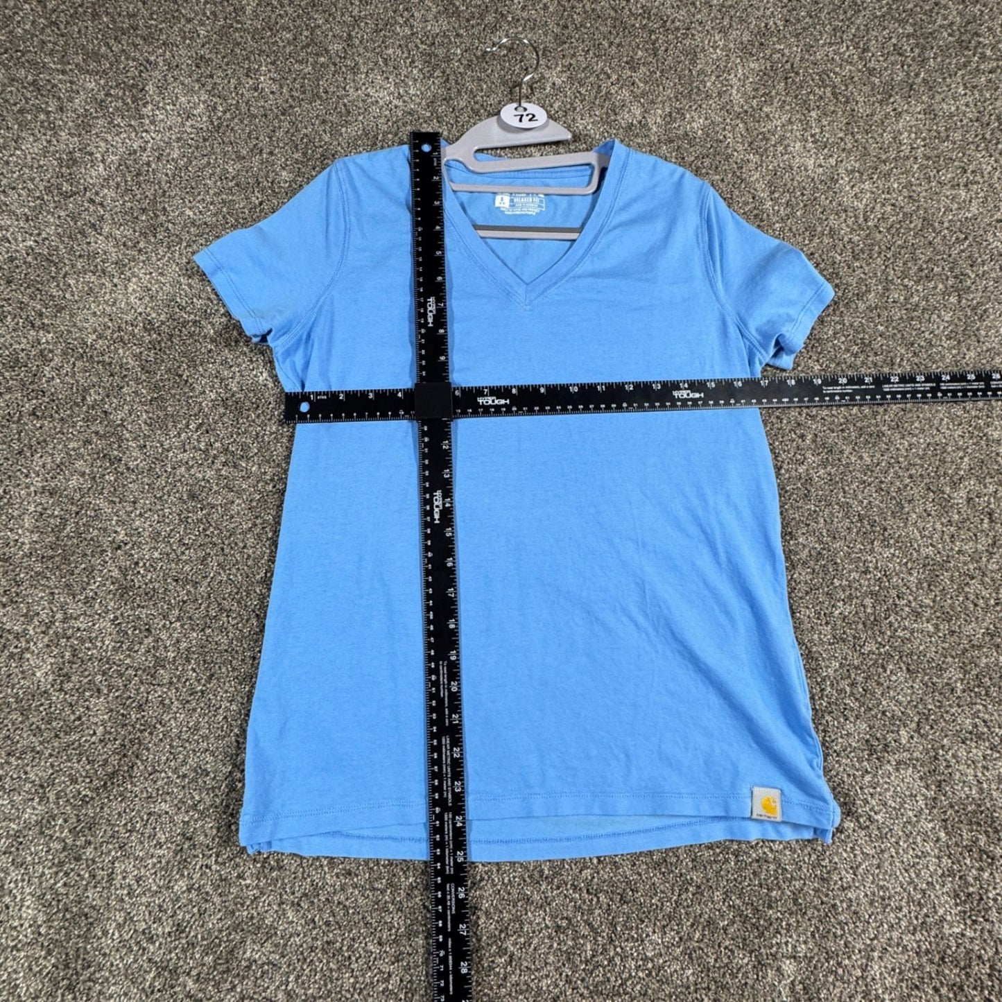 Carhartt Womens T-Shirt S Relaxed Fit V-Neck Short Sleeve Blue Cotton Blend