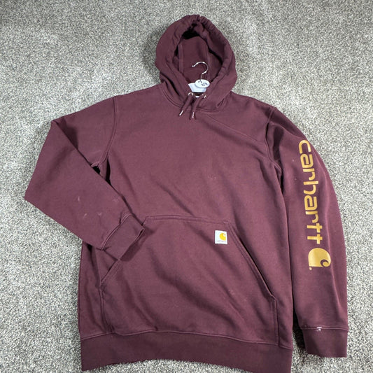 Carhartt Mens Hoodie Sweatshirt M Maroon K288 Distressed Stained Spellout
