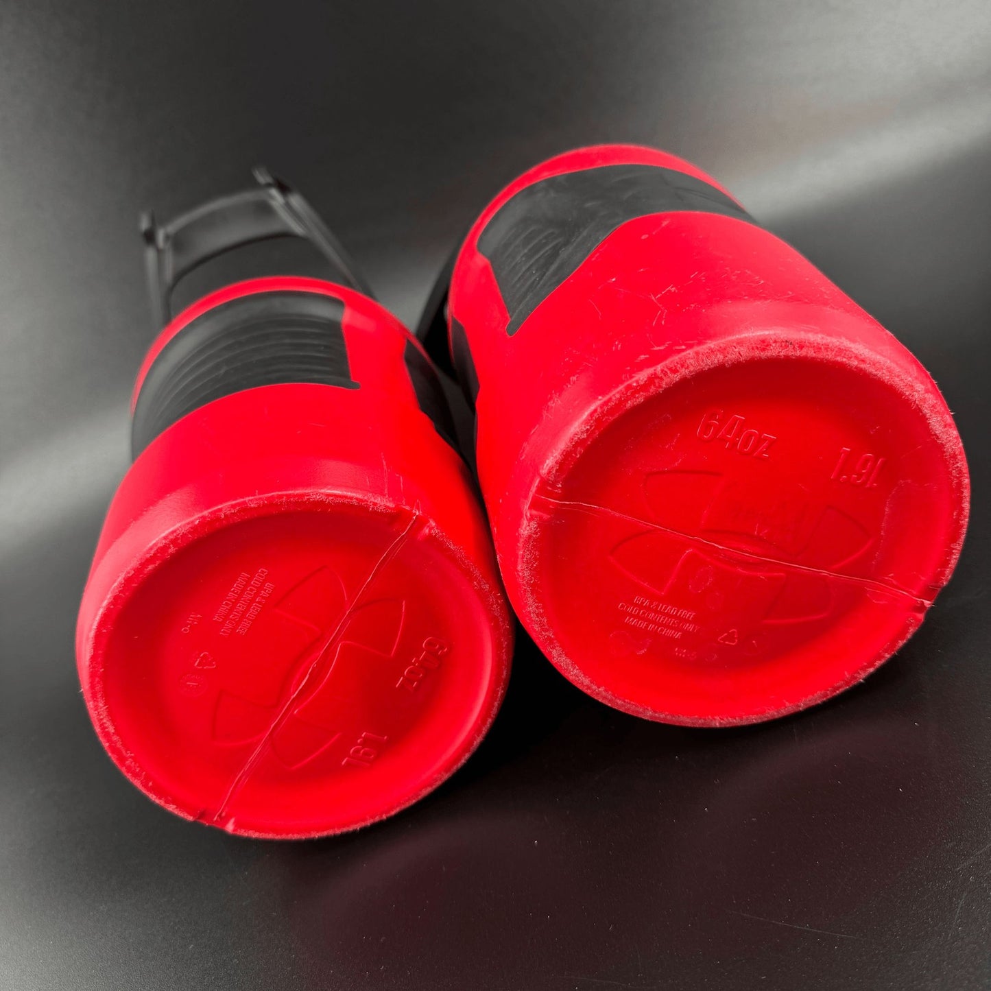 Under Armour Lot of 2 Playmaker Water Jug 64 oz Bottle Red Black w/Fence Hook