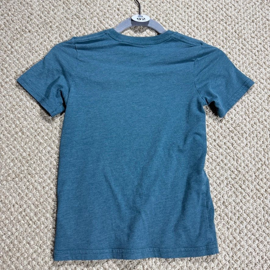 Carhartt Boys/Girls T-Shirt Size 7 Teal Blue Graphic Spellout Short Sleeve Tee