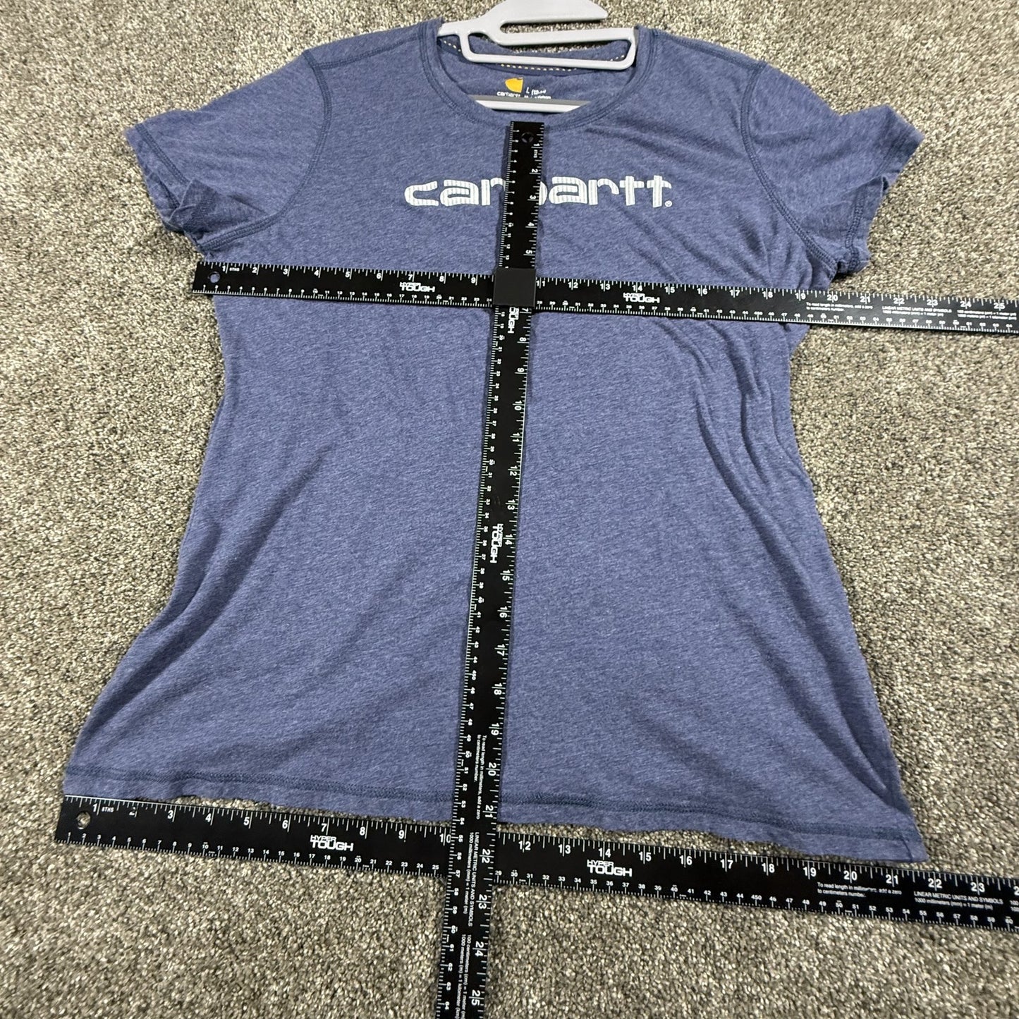 Carhartt Womens T-Shirt Size L 12-14 Heather Blue Short Sleeve Logo Tee Cotton