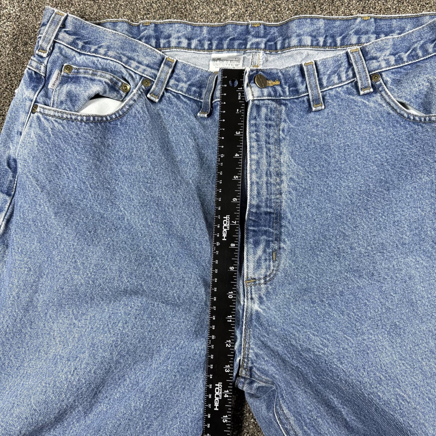 Carhartt Mens Jeans 44x32 B17 Light Blue Wash Relaxed Fit Leather Patch