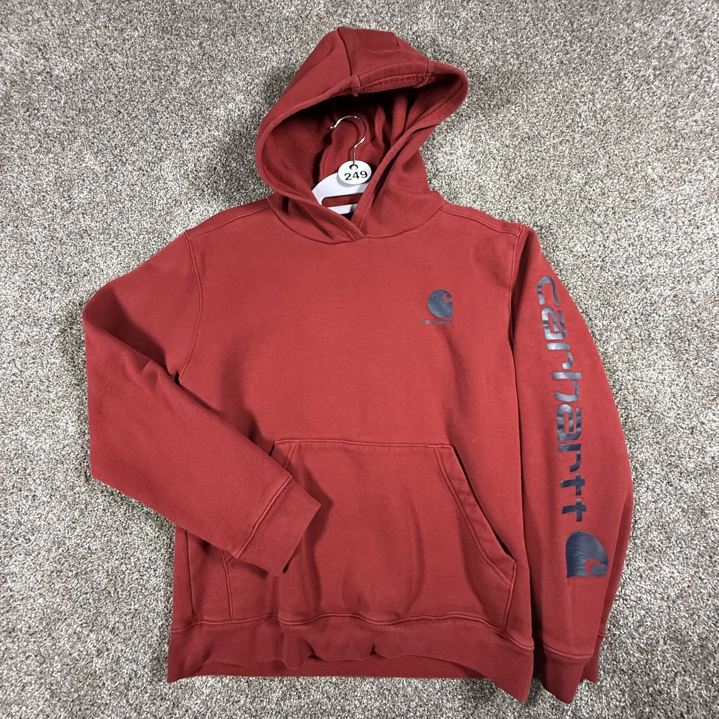 Carhartt Boys Hoodie XL Red Pullover Sweatshirt Fleece Lined Graphic Logo