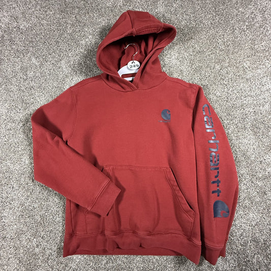 Carhartt Boys Hoodie XL Red Pullover Sweatshirt Fleece Lined Graphic Logo