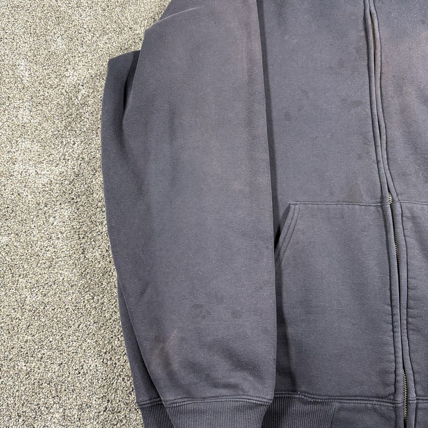 Carhartt Mens Full Zip Hoodie 2XL Tall Black Faded Workwear Sweatshirt STAINED
