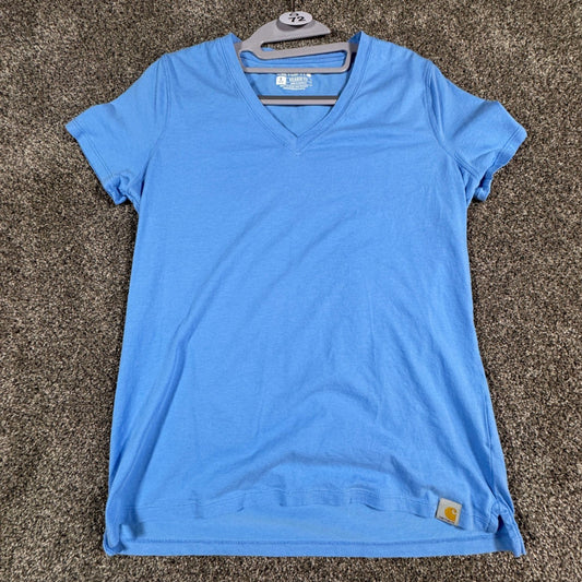 Carhartt Womens T-Shirt S Relaxed Fit V-Neck Short Sleeve Blue Cotton Blend