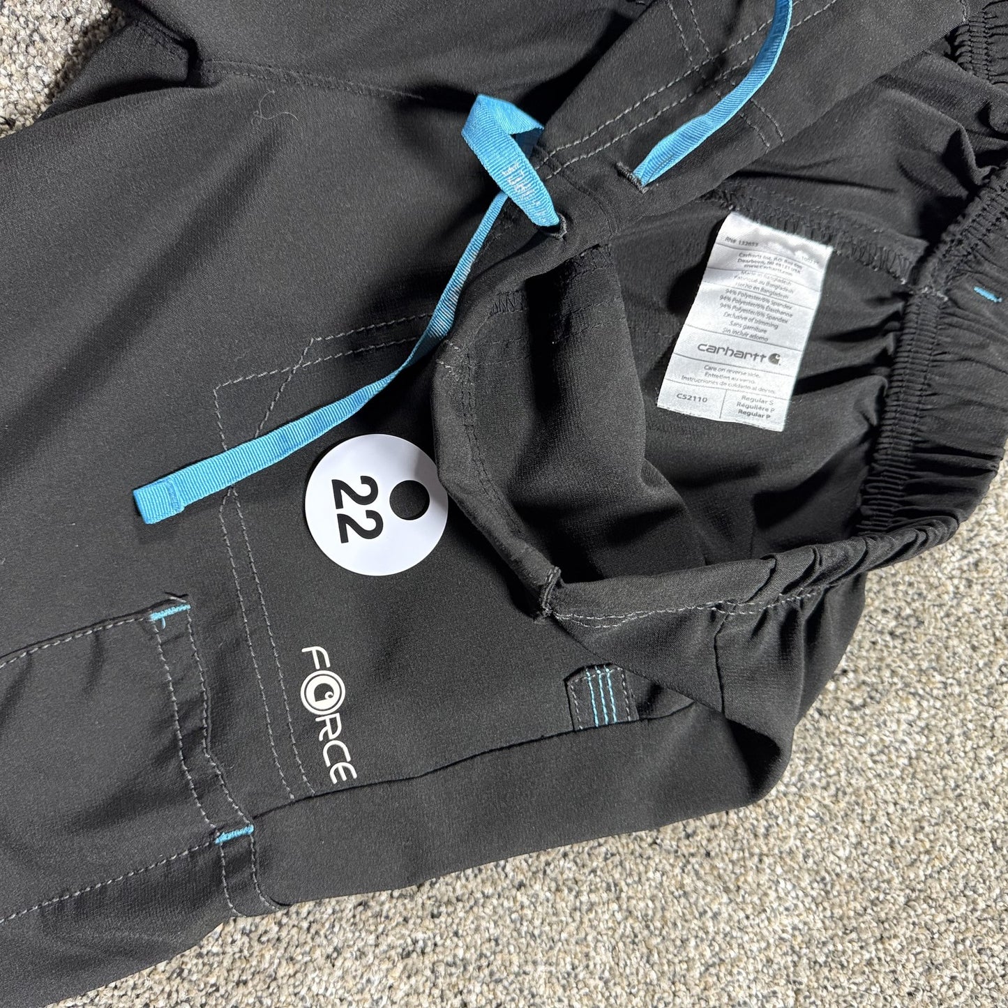 Carhartt Womens Scrub Pants Force S Regular Black Drawstring Cargo Pockets