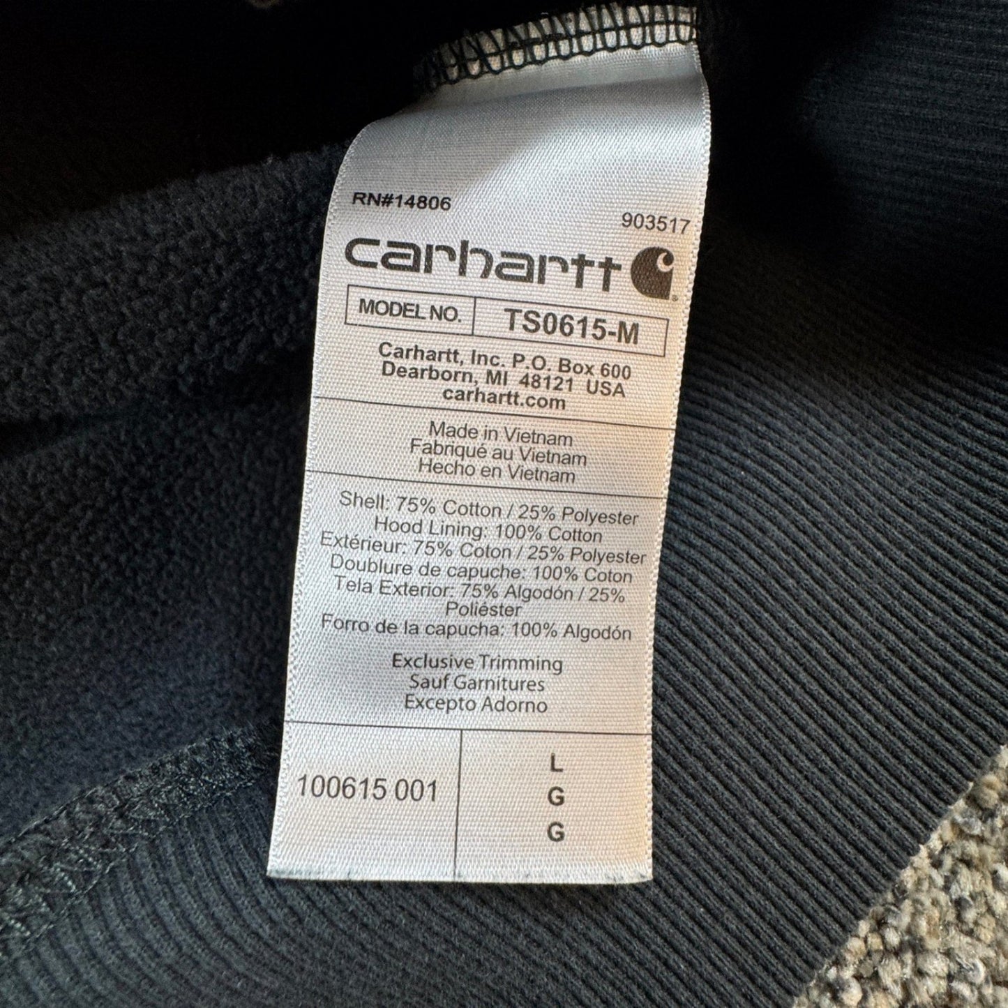 Carhartt Mens Rain Defend Hoodie Sweatshirt L Black Loose Fit Pullover Workwear