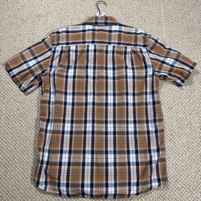 Carhartt Mens Short Sleeve Button Up Shirt L Large Tall Brown Plaid Relaxed Fit