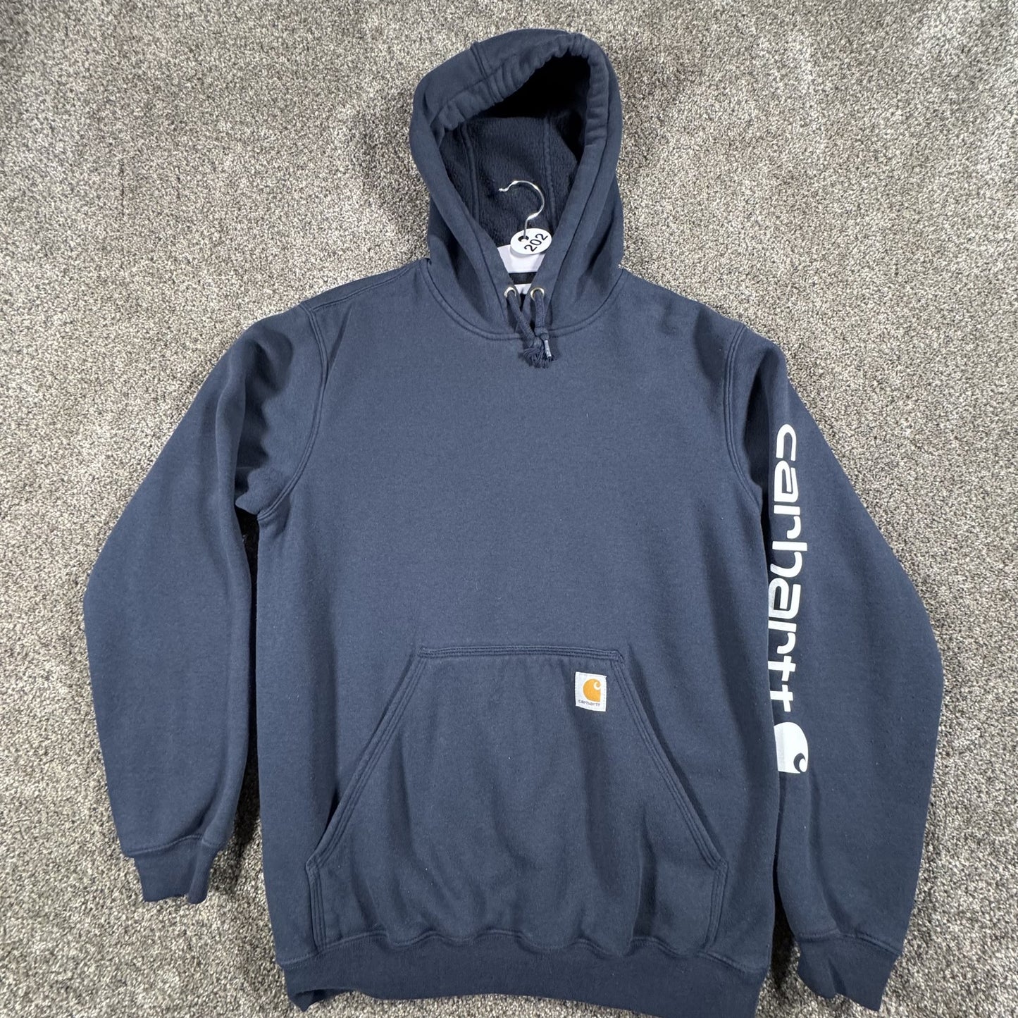Carhartt Mens Pullover Hoodie Small Navy Blue Spellout Original Fit