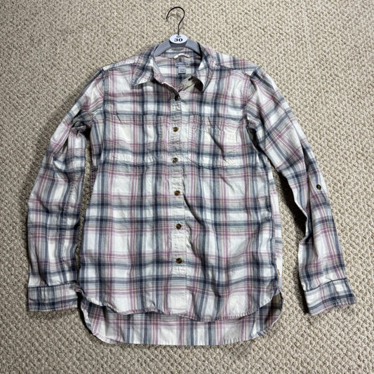 Carhartt Womens Plaid Flannel Shirt Size S Button Up Long Sleeve Pink Gray