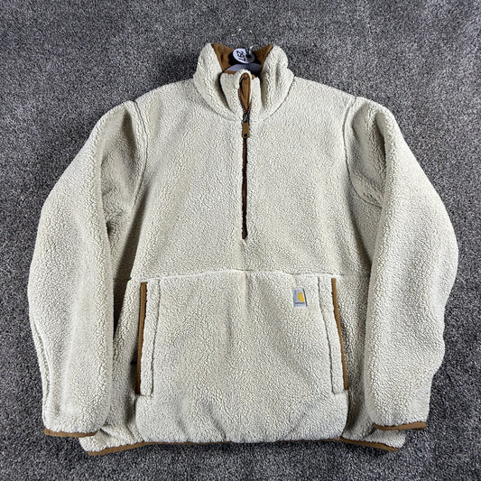 Carhartt Womens M 8-10 Cream Sherpa Fleece Quarter Zip Pullover Loose Fit
