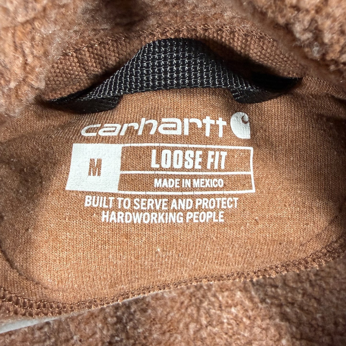 Carhartt Mens Loose Fit Hoodie Sweatshirt Size M Burnt Orange Spellout STAINS