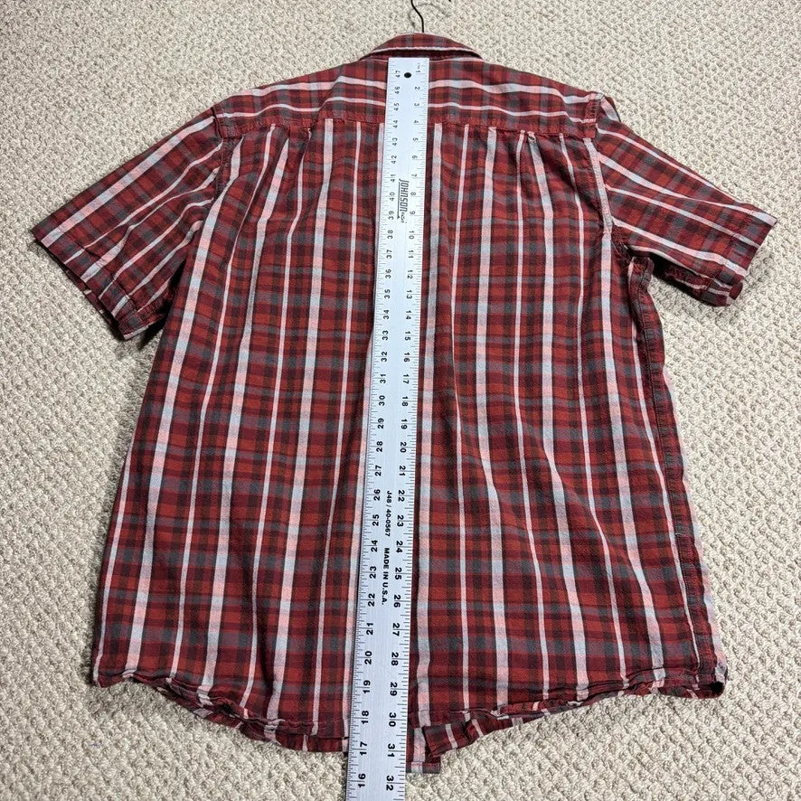 Carhartt Mens Button Up Shirt L Tall Red Plaid Short Sleeve Cotton Work
