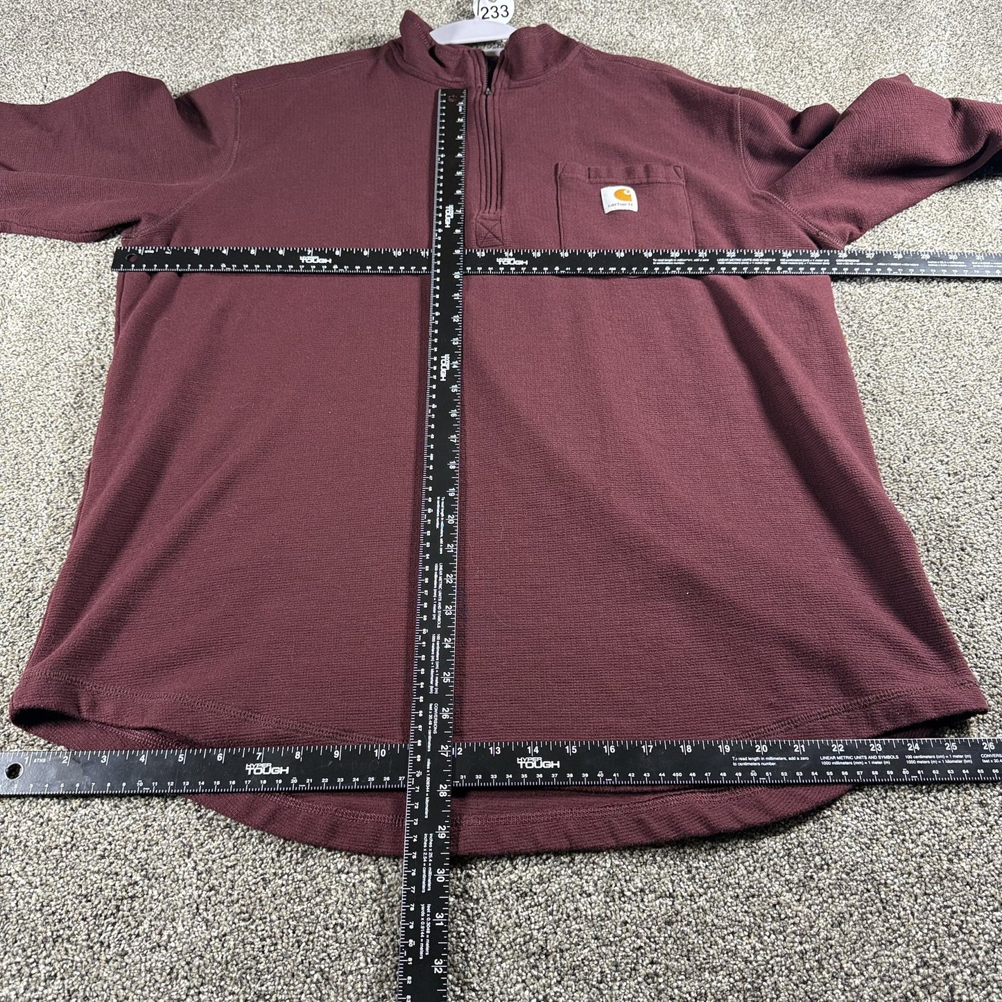 Carhartt Mens Quarter Zip Pullover Shirt 2XL Maroon Relaxed Fit Long Sleeve