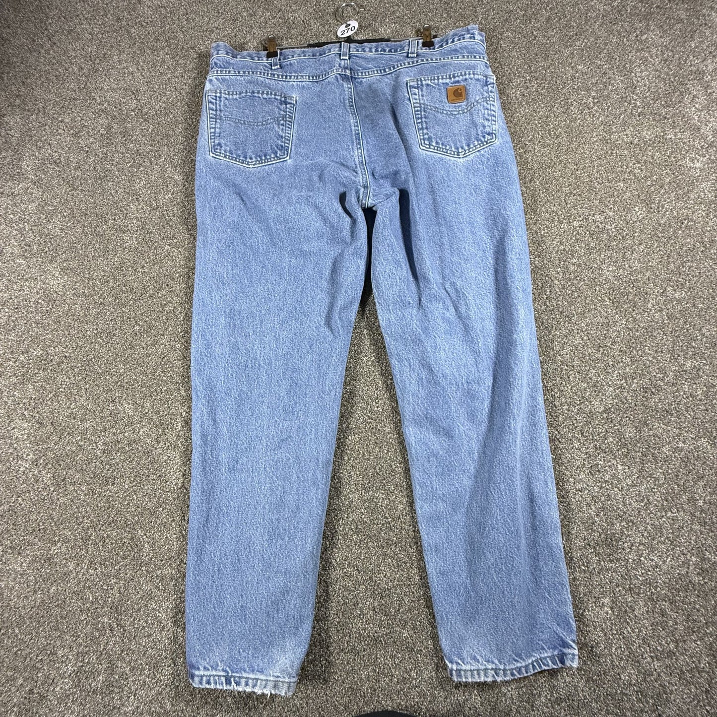 Carhartt Mens Jeans 44x32 B17 Light Blue Wash Relaxed Fit Leather Patch