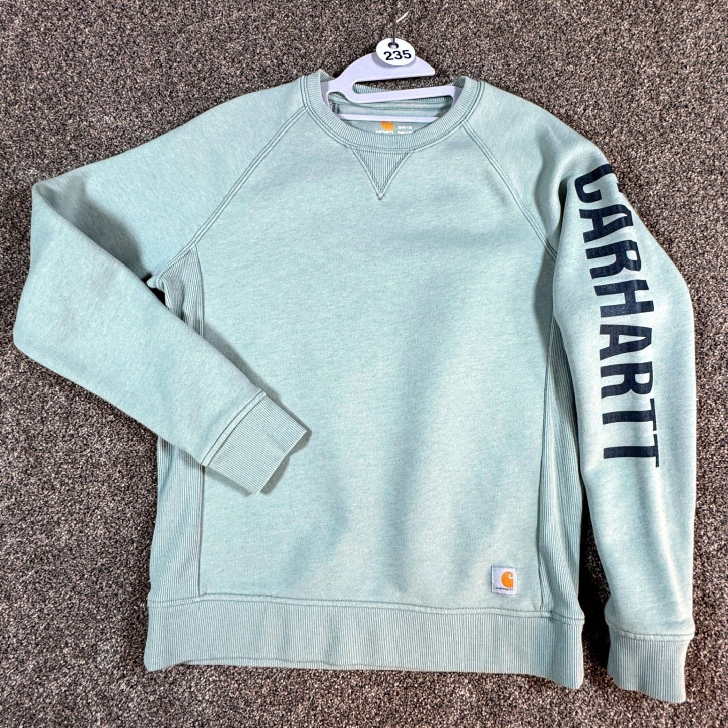 Carhartt Womens Sweatshirt Size M 8-10 Light Green Pullover Spellout Crewneck