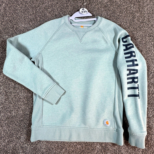 Carhartt Womens Sweatshirt Size M 8-10 Light Green Pullover Spellout Crewneck