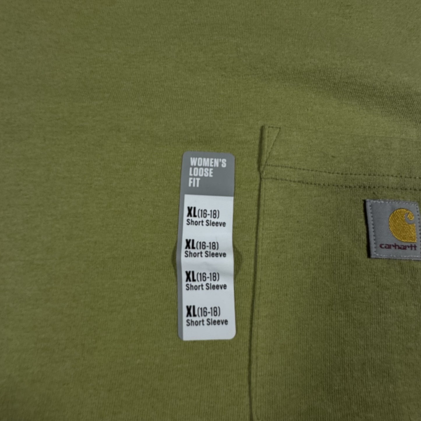 STAINED Carhartt Womens T Shirt XL K87W Loose Fit Pocket Short Sleeve Green