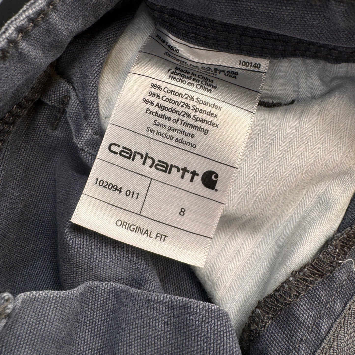 Carhartt Womens Size 8 Carpenter Shorts Gray Washed Original Fit Workwear