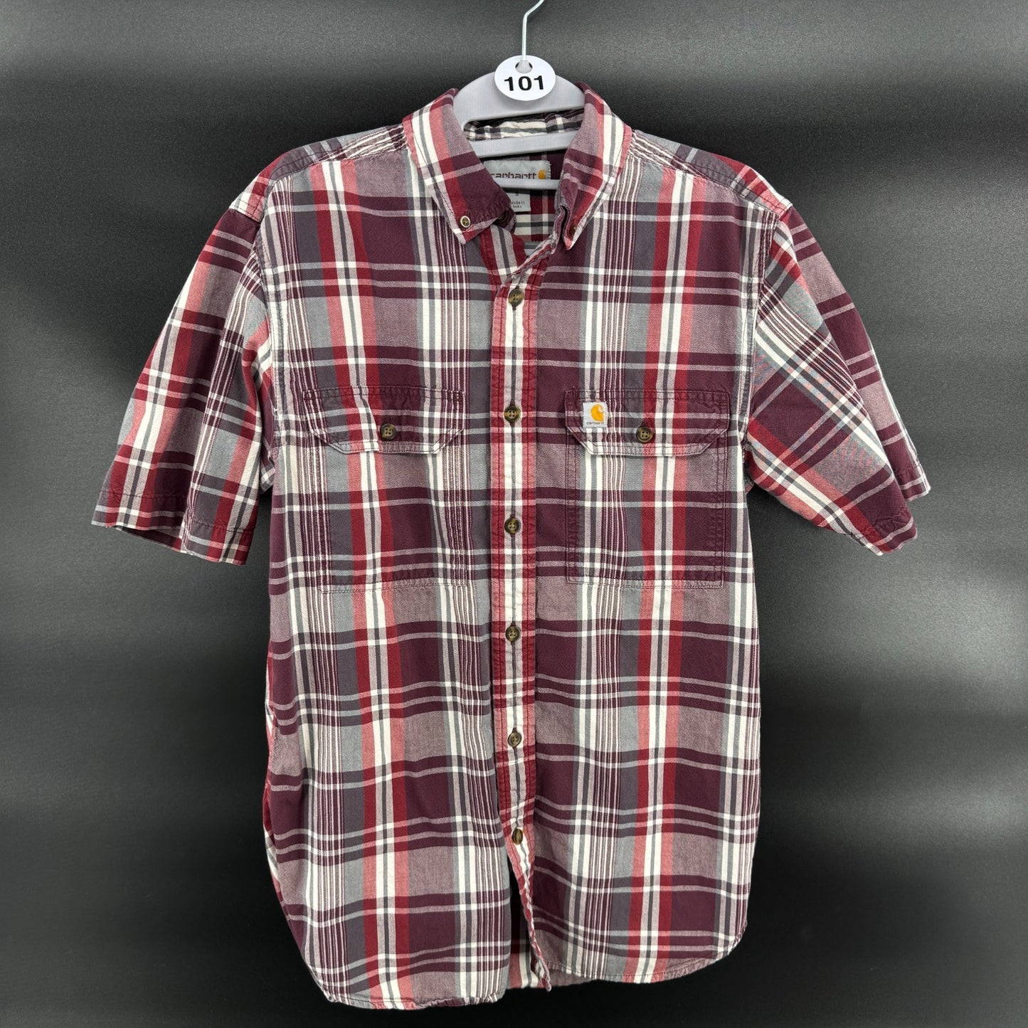 Carhartt Mens S Button Down Shirt Red Plaid Short Sleeve Cotton Work Shirt
