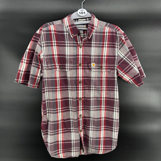Carhartt Mens S Button Down Shirt Red Plaid Short Sleeve Cotton Work Shirt