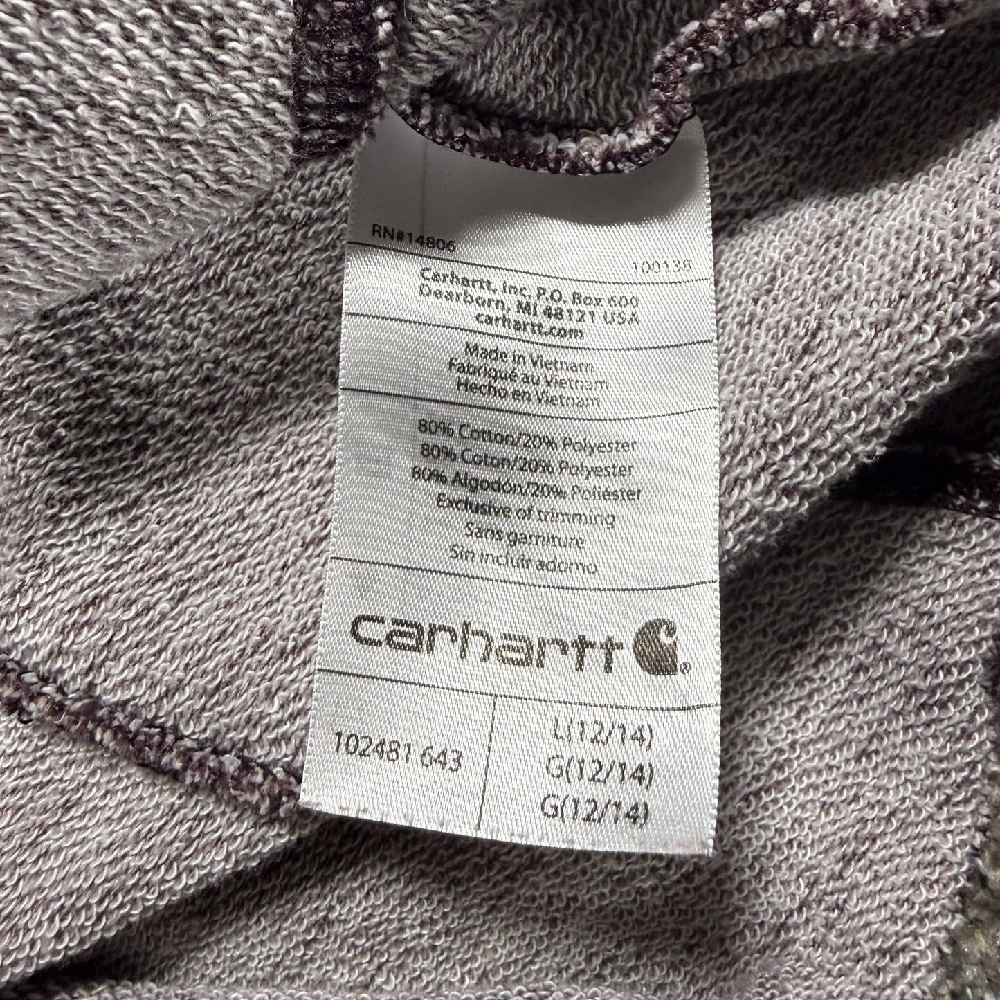Carhartt Womens Hoodie Pullover L 12/14 Heathered Maroon Cotton Polyester Blend