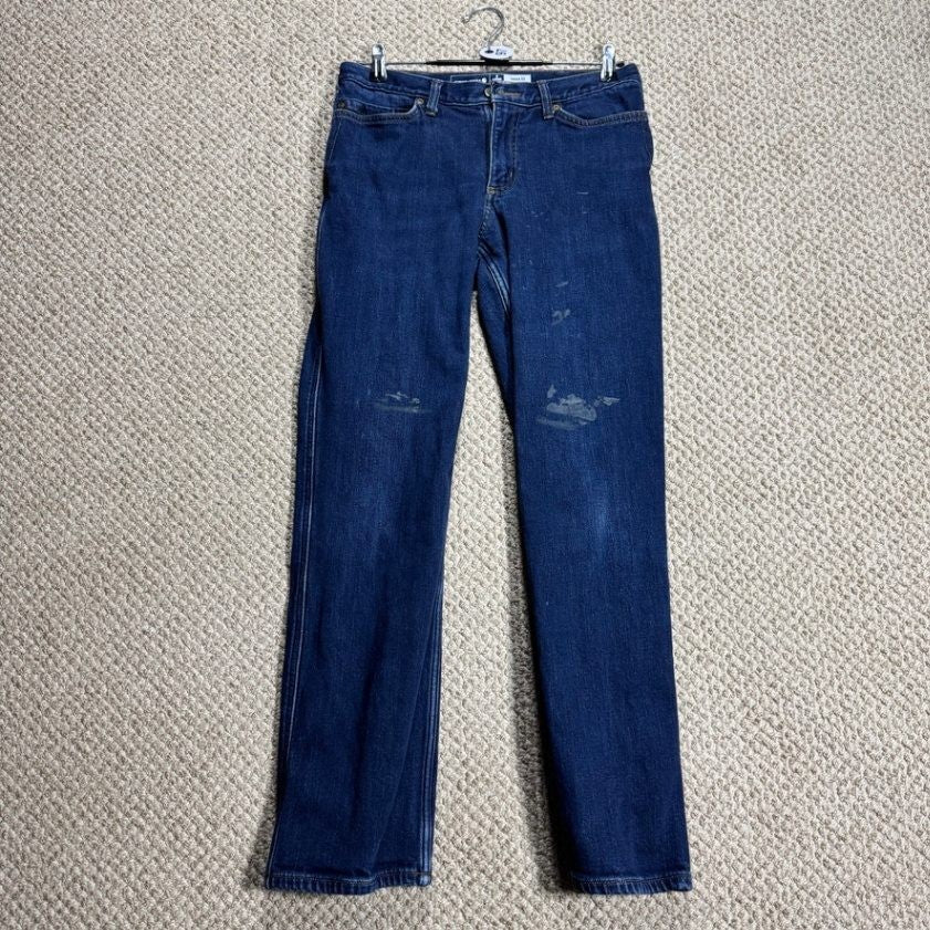 Carhartt Womens Flannel Lined Jeans Size 8 Regular Loose Fit Dark Wash Stains
