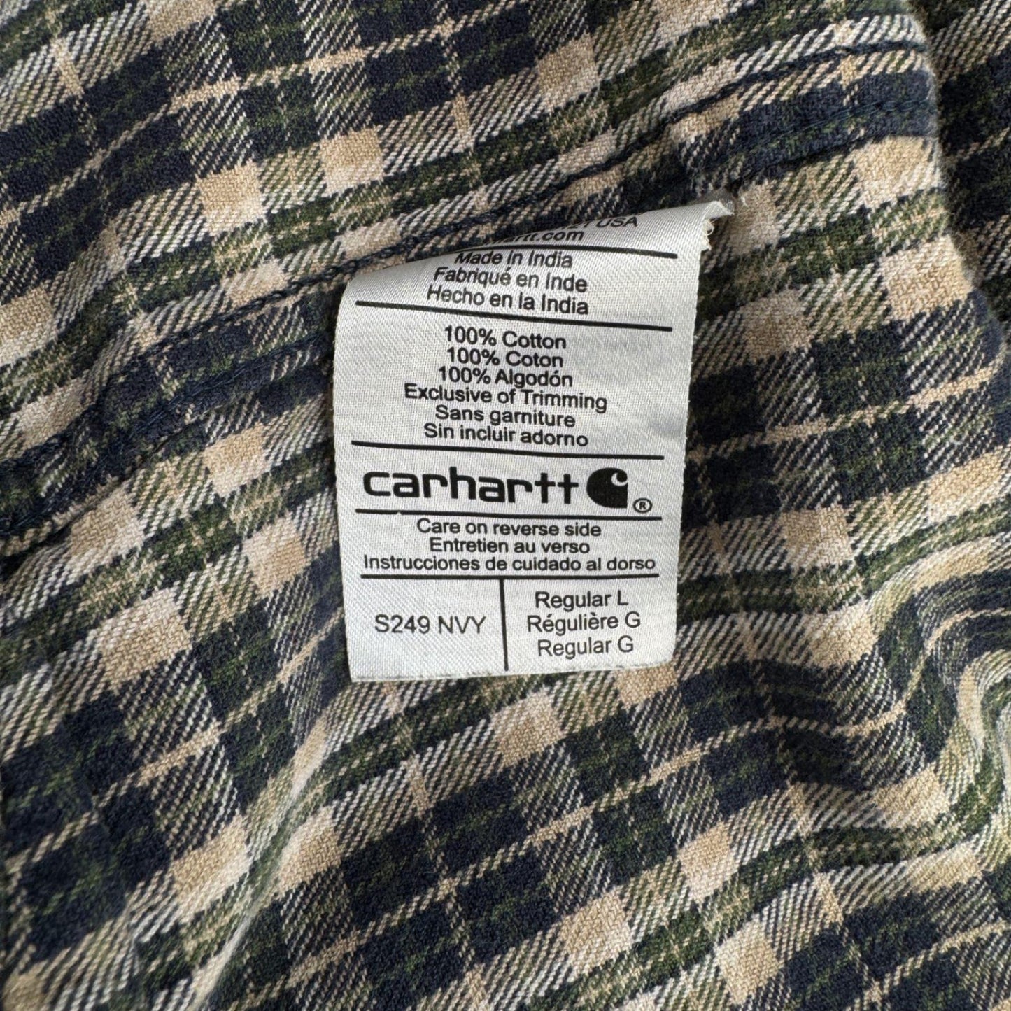 Carhartt Mens Flannel Shirt L Green Plaid Long Sleeve Button Down Cotton