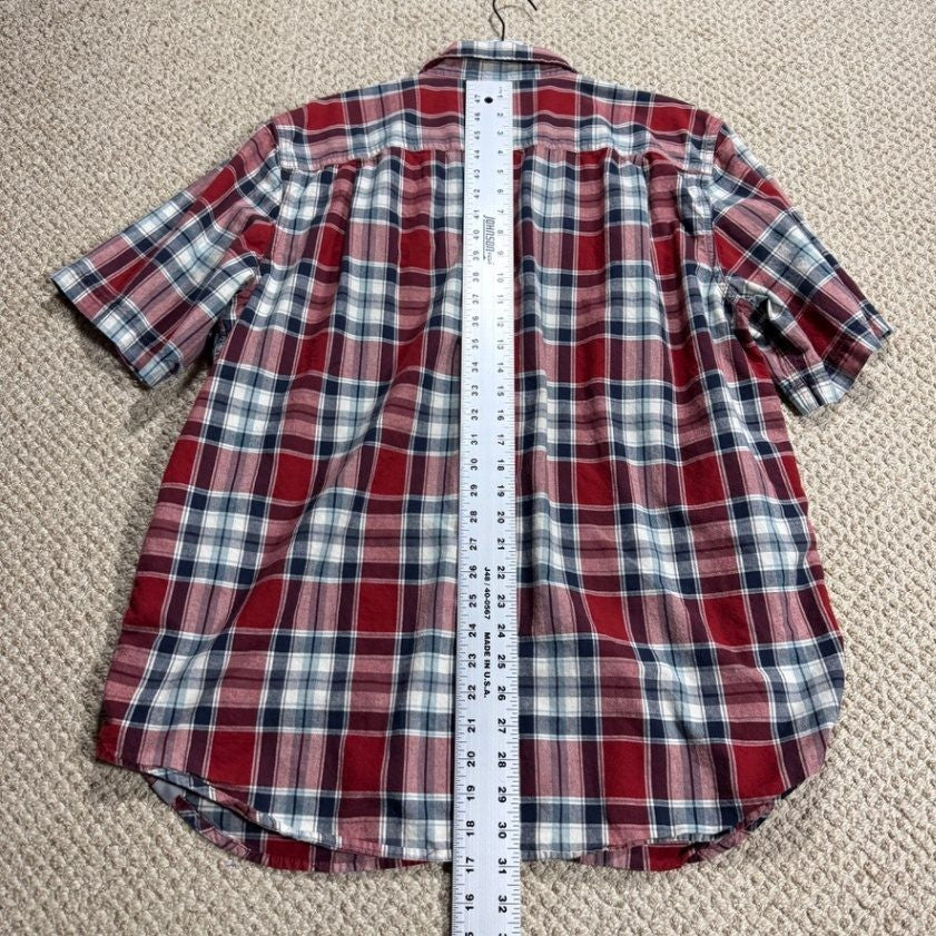 Carhartt Mens Relaxed Fit Plaid Button Up Shirt XL Red Blue Short Sleeve