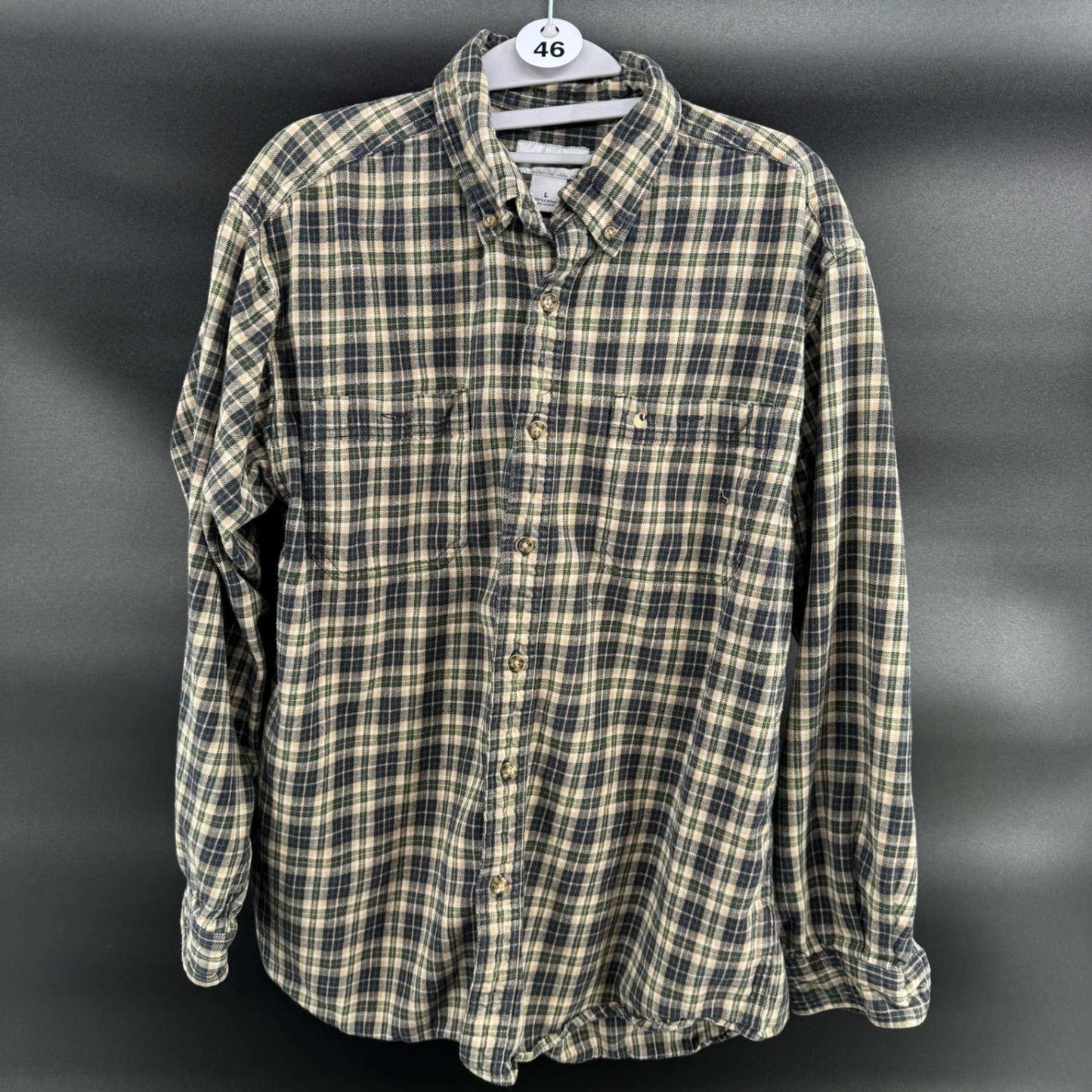 Carhartt Mens Flannel Shirt L Green Plaid Long Sleeve Button Down Cotton