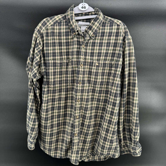 Carhartt Mens Flannel Shirt L Green Plaid Long Sleeve Button Down Cotton