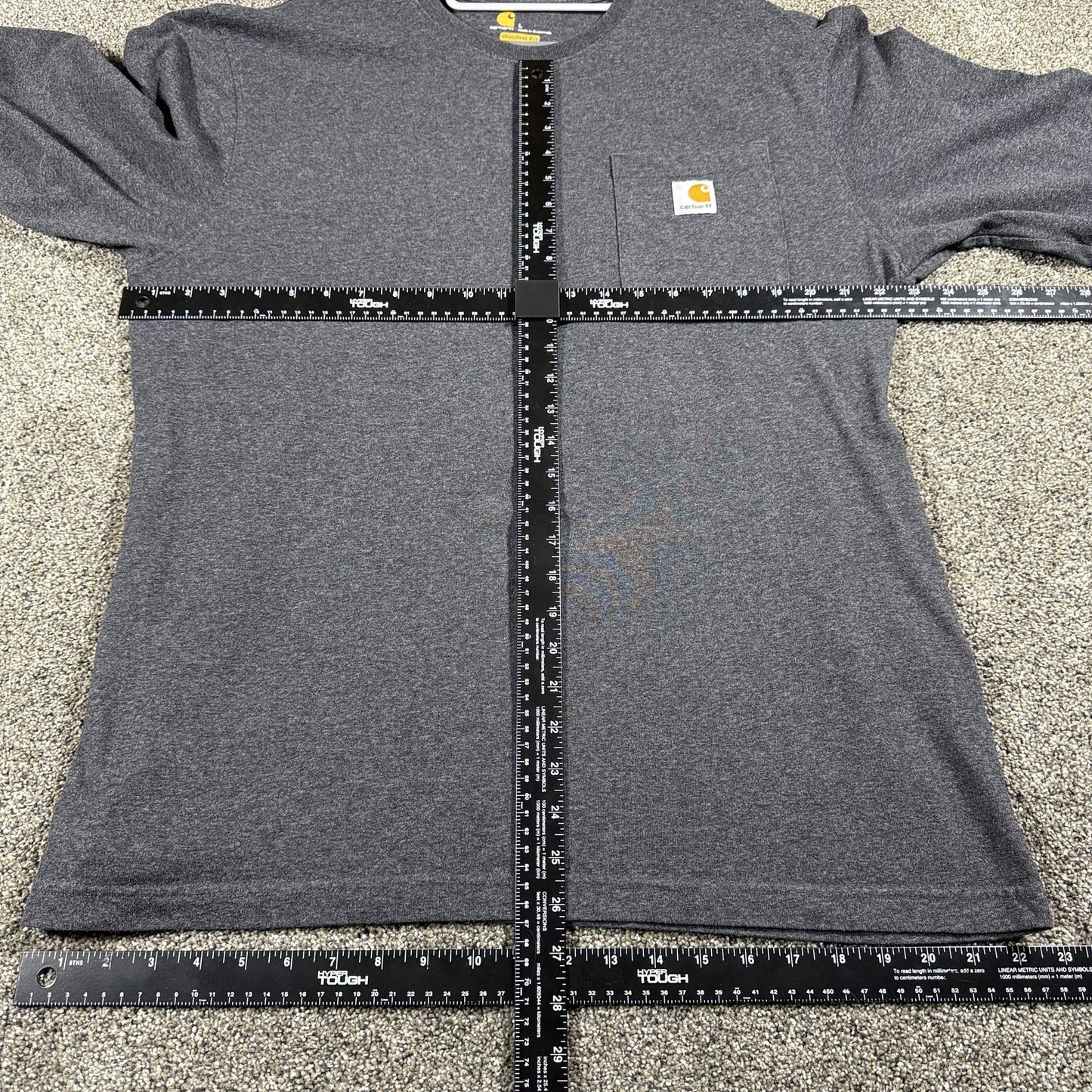 Carhartt Mens Long Sleeve T Shirt L Gray Original Fit Crewneck Pocket Workwear