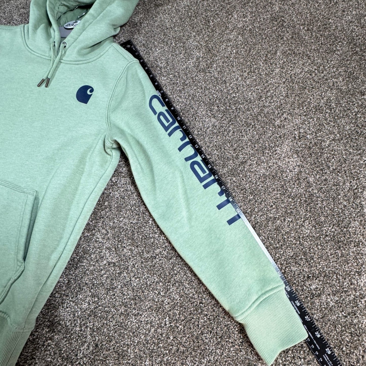 Carhartt Womens Hoodie Sweatshirt S 4-6 Green Relaxed Fit Clarksburg Spellout