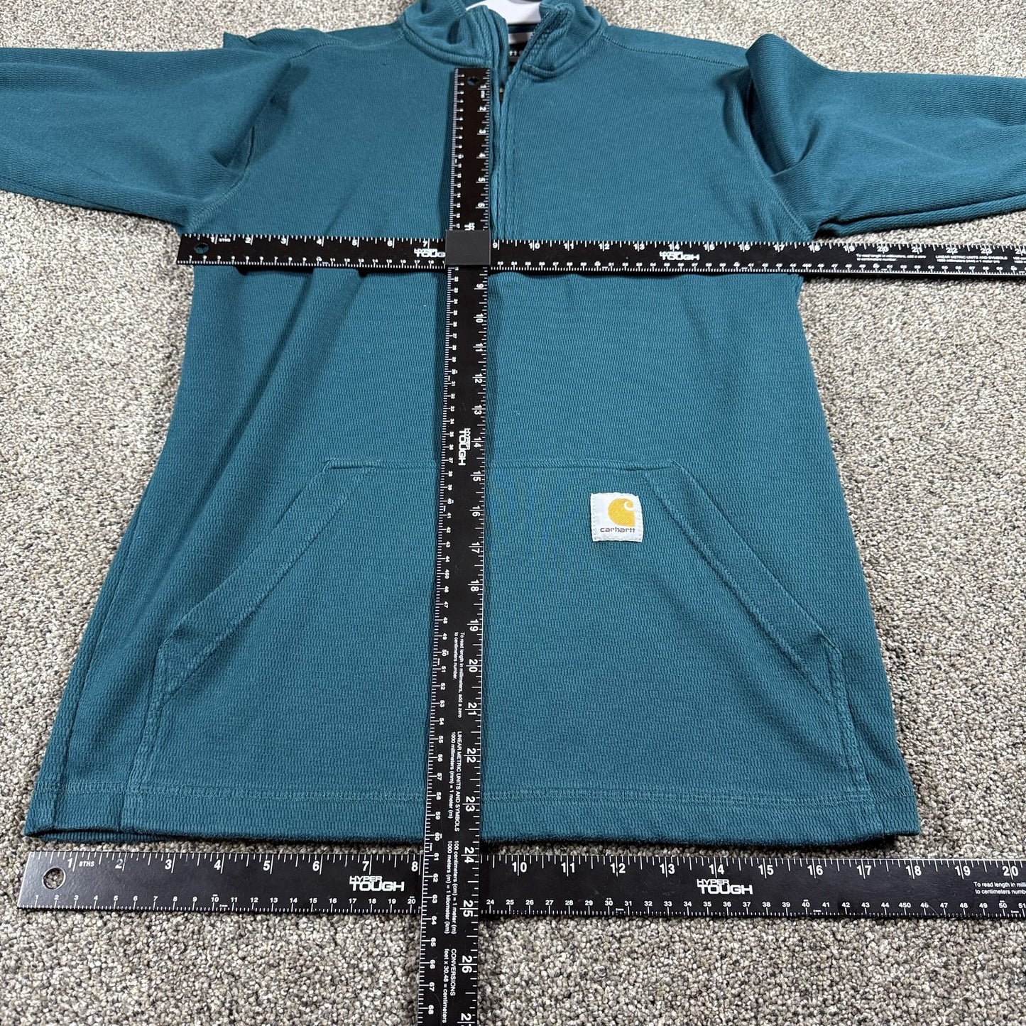Carhartt Mens Quarter Zip Pullover S Teal Green Pocket Relaxed Fit