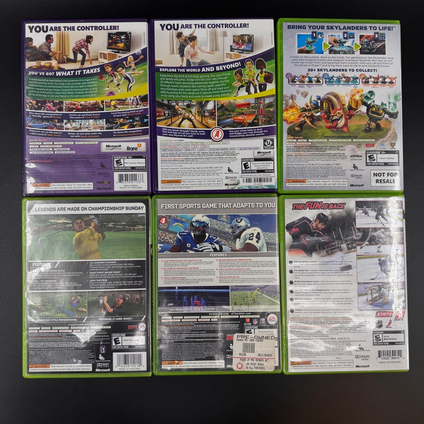 Xbox 360 Games Lot Of 6 Kinect Sports Skylanders Madden NHL PGA Tour