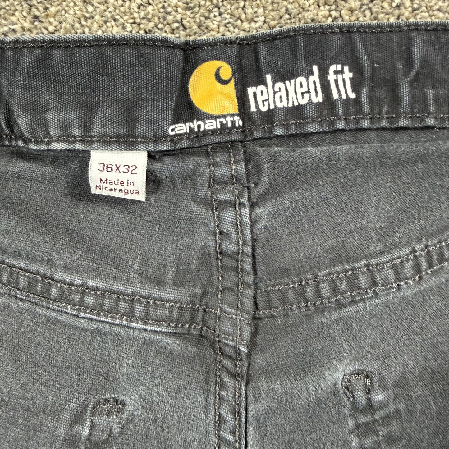 Carhartt Mens Jeans 36x32 Black Relaxed Fit Cotton Pants Workwear
