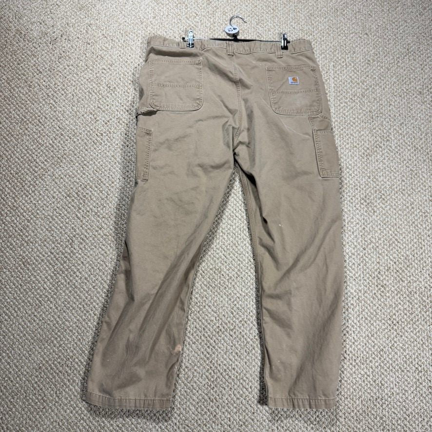 Carhartt Mens Carpenter Pants 44x32 Tan Relaxed Fit Distressed Stained