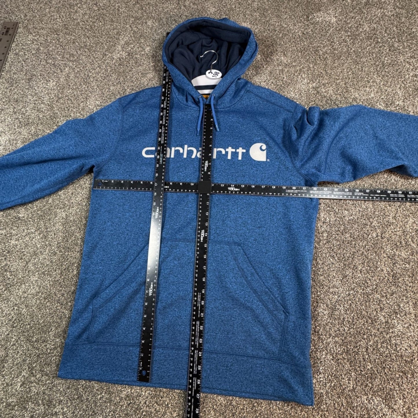 Carhartt Mens Force Hoodie M Blue Heather Relaxed Fit  Sweatshirt Spellout