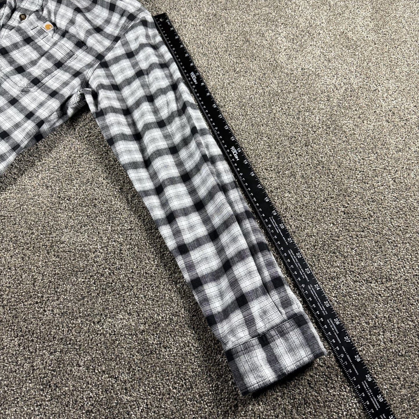 Carhartt Mens Flannel Shirt L Tall Black White Plaid Button Up Relaxed Fit