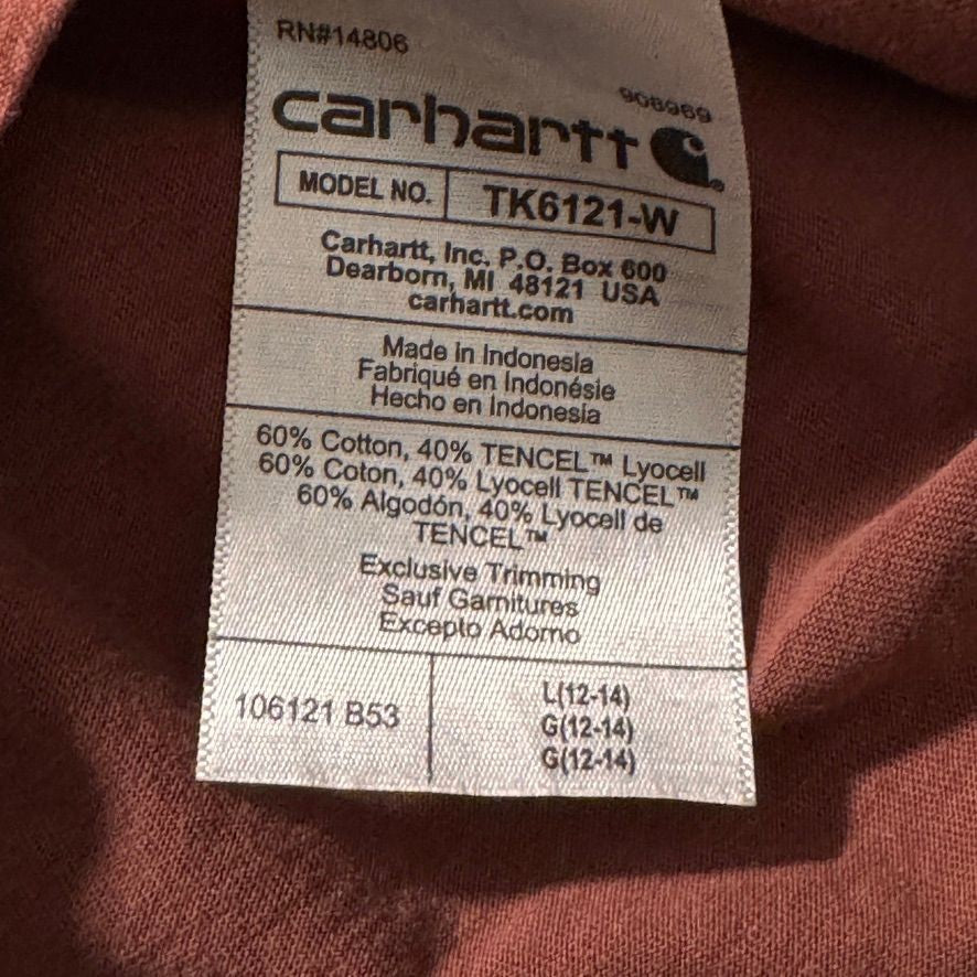 Carhartt Womens L Long Sleeve Pocket T-Shirt Workwear Loose Fit Rust Red