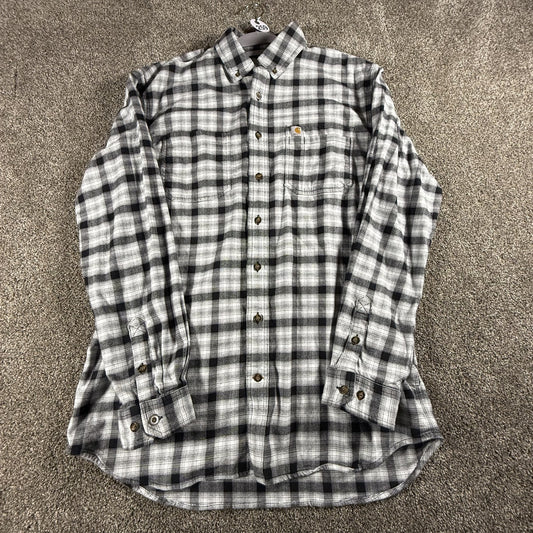Carhartt Mens Flannel Shirt L Tall Black White Plaid Button Up Relaxed Fit