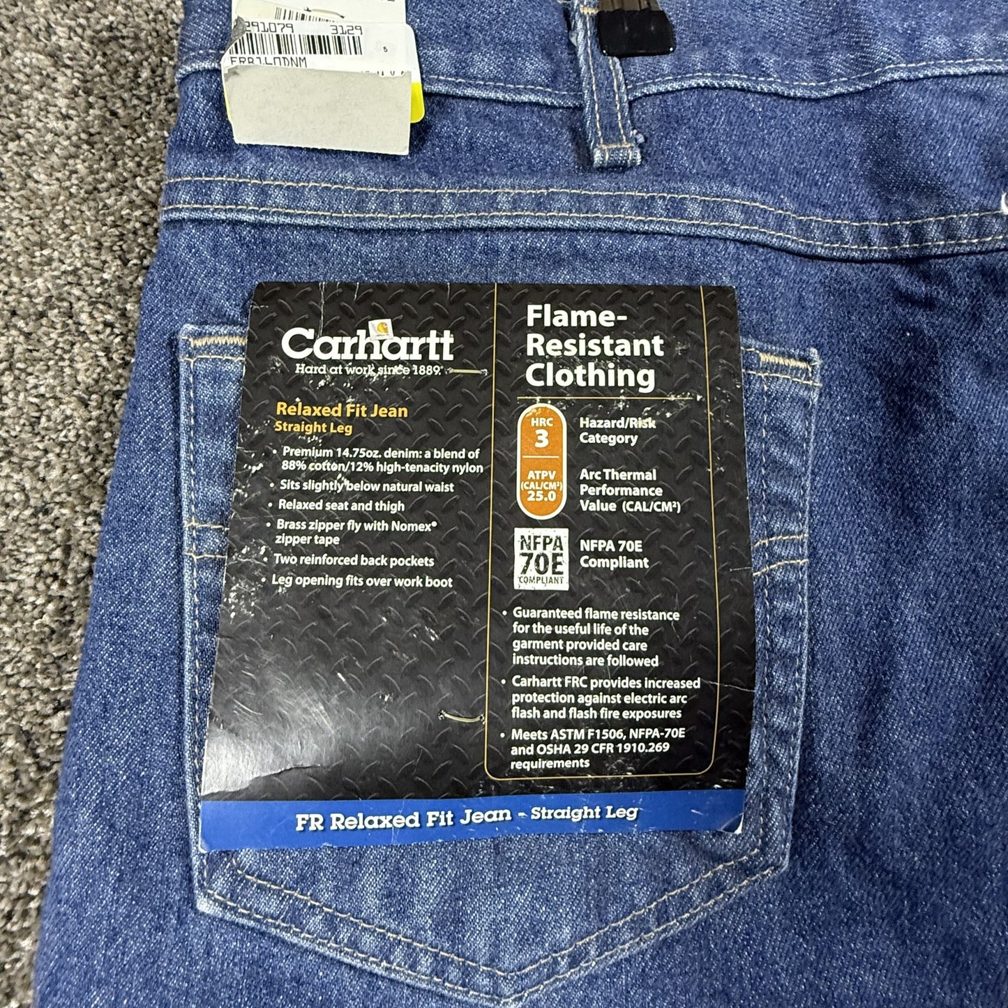 Carhartt Mens FRB160 Flame Resistant Jeans 44x32 Relaxed Fit Straight Leg Denim