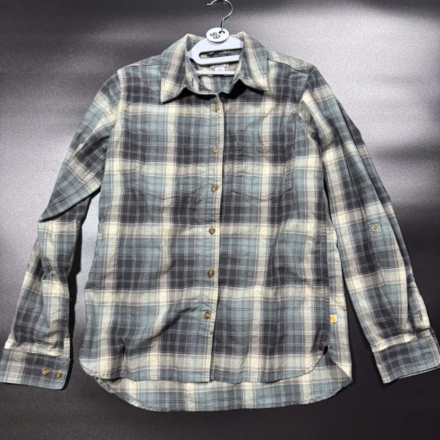 Carhartt Womens XS Plaid Flannel Button Up Shirt Blue Gray Long Sleeve