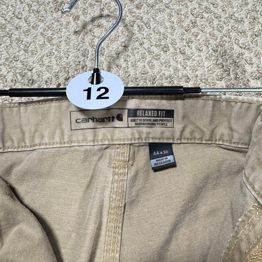 Carhartt Mens Carpenter Pants 44x32 Tan Relaxed Fit Distressed Stained