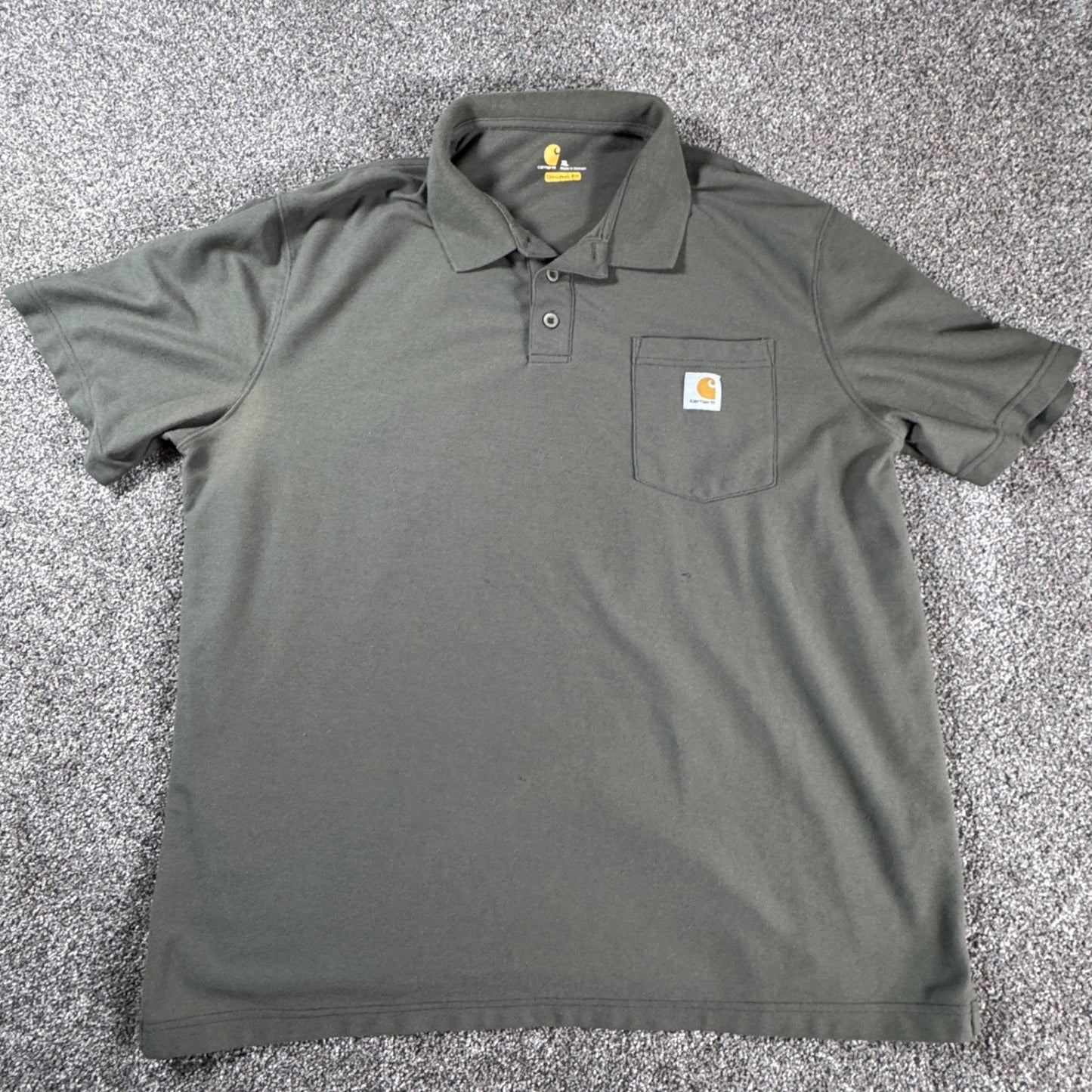 Carhartt Mens Polo Shirt Original Fit Pocket Workwear XL Olive Green w/FLAWS