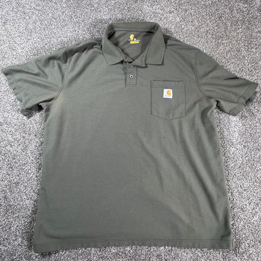 Carhartt Mens Polo Shirt Original Fit Pocket Workwear XL Olive Green w/FLAWS