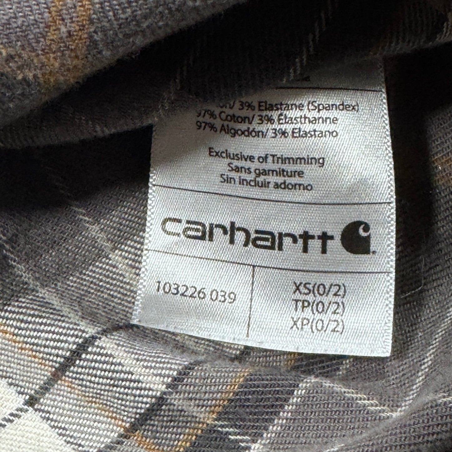 Carhartt Womens XS Long Sleeve Flannel Shirt Gray Plaid Button Up Workwear