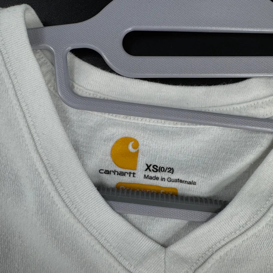 Carhartt Womens T-Shirt V-Neck Short Sleeve Size XS White Cotton Blend