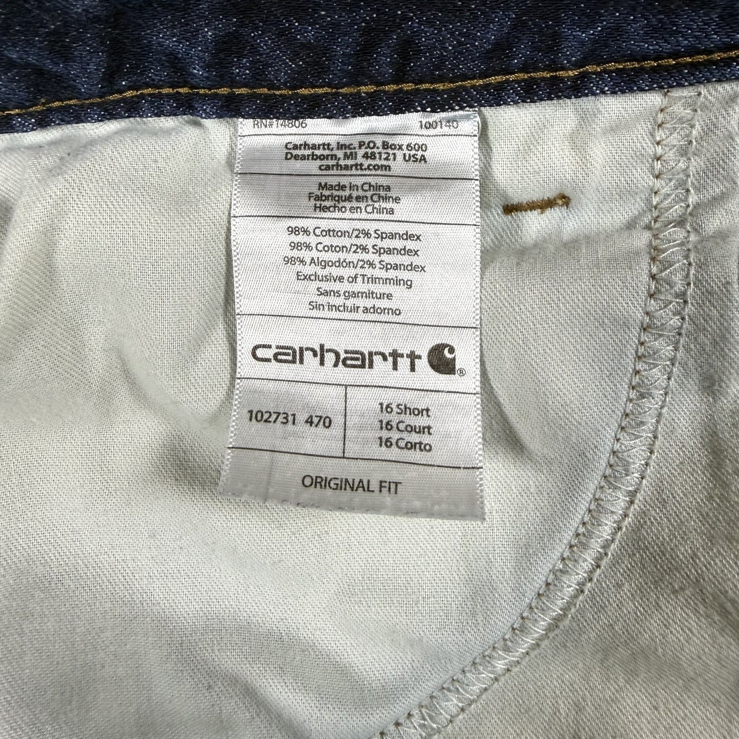 Carhartt Womens Original Fit Jeans Size 16 Short Straight Leg Dark Wash Denim